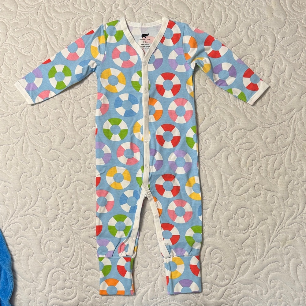 Blue Kids One-Piece Footie with Colorful Lifesaver Print